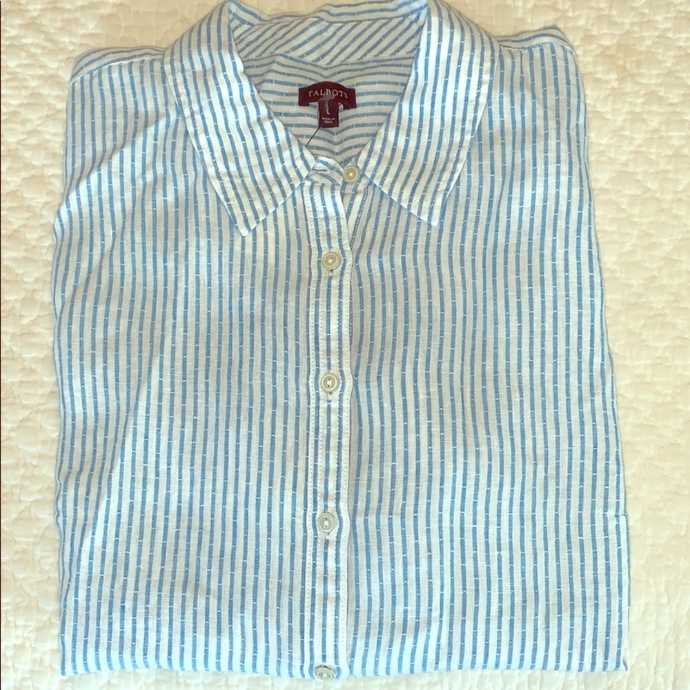 NWT Talbots linen LS button down shirt